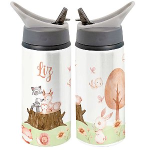 Garrafa Squeeze Bosque Floresta Desenho Infantil com Nome 02
