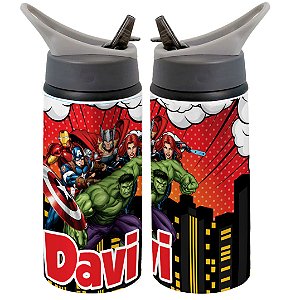 Garrafa Squeeze Os Vingadores Avengers City com Nome Personalizado