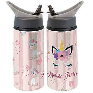 Garrafa Squeeze Unicórnio Infanti Rosa Menina Personalizada com Nome 04
