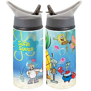 Garrafa Squeeze Bob Esponja Patrick Desenho Infantil Personalizada com Nome 02