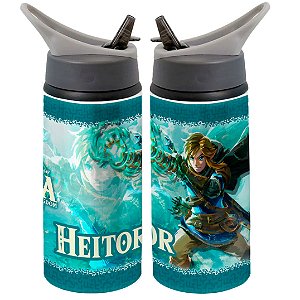 Garrafa Squeeze A Lenda De Zelda Desenho Infantil com Nome Personalizado 03 Verde