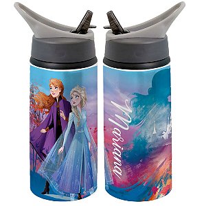Garrafa Squeeze Frozen Ana e Elsa Princesa Personalizada Com Nome