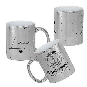Caneca de Massoterapia Profissão Massoterapeuta Símbolo Matalizada com Nome Personalizado
