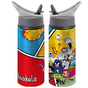 Garrafa Squeeze Jovens Titãs Com Nome Desenho Infantil Personalizada Com Nome