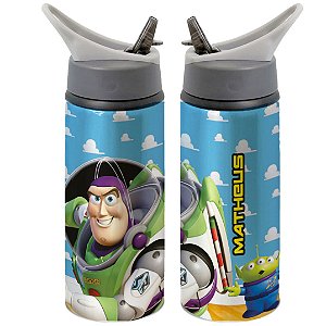 Garrafa Squeeze Boneco Buzz Lightyear Toy Story Com Nome Desenho Infantil Personalizada Com Nome