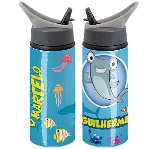 Garrafa Squeeze o Tubarão Martelo e os Animais Marinhos Fundo do Mar Desenho infantil