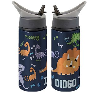 Garrafa Squeeze Dinossauro Animado Infantil Com Nome Personalizado
