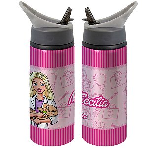 Garrafa Squeeze Barbie Veterinária  Desenho Filme Personalizada com Nome
