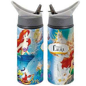 Garrafa Squeeze A Pequena Sereia Princesa Ariel Personalizada com Nome