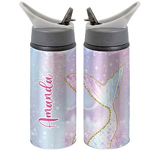 Garrafa Squeeze Rabo Sereia Personalizada com Nome