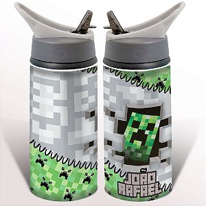 Garrafa Squeeze Minecraft Lateral Verde Personalizada com Nome