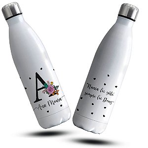 Garrafa Alfabeto Floral Nunca Foi Sorte Sempre Foi Deus Térmica Personalizada Com Nome Personalizado