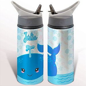 Garrafa Squeeze Baleia Fundo do Mar Infantil Com Nome Personalizado