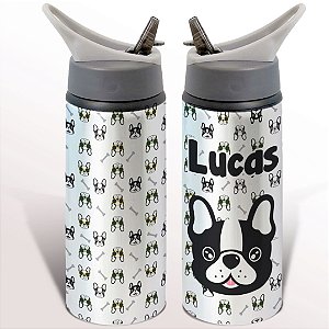 Garrafa Squeeze Buldogue Frances RB Infantil Com Nome Personalizado