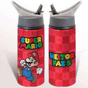 Garrafa Squeeze Super Mario Infantil Com Nome Personalizado