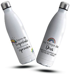 Garrafa Gospel No Tempo de Deus Térmica com Frase Personalizada