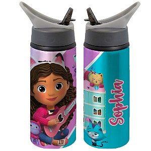 Garrafa Squeeze A Casa Mágica da Gabby Desenho Infantil Com Nome