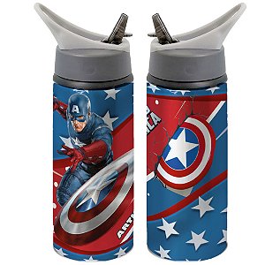 Garrafa Squeeze Capitão América Desenho Infantil Heróis Marvel Vingadores