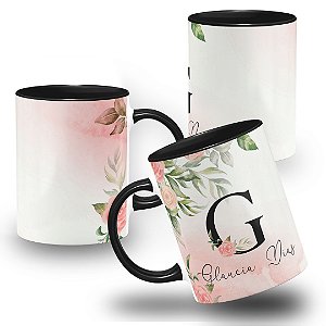 Caneca Com Nome Inicial Alfabeto Floral