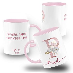 Caneca Casamento Personalizada Inicial Madrinhas Convite Alfabeto Floral