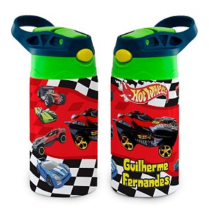 Garrafa Hot Wheels Carros Corrida Térmica Bico de Silicone