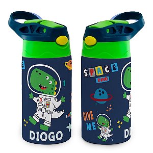 Garrafa Dinossauro Astronauta Térmica Bico de Silicone com Nome