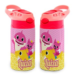 Garrafa Baby Shark Rosa Térmica Bico de Silicone com Nome