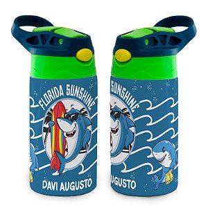 Garrafa Tubarão Florida Surf Térmica infantil Bico de Silicone