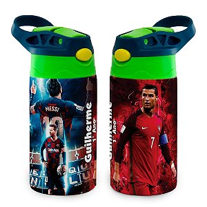 Garrafa  Cristiano CR7 e Messi Térmica Bico de Silicone com Nome