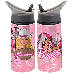 Garrafa Barbie Cowgirl Cowboy Infantil Squeeze, Estilo Western.