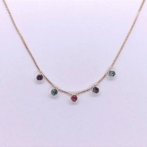 Chocker Dourado Pedras Coloridas