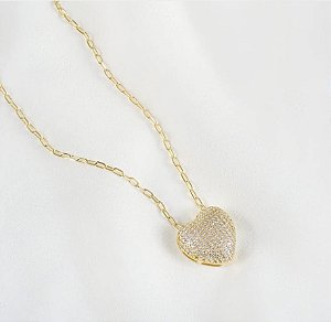 Colar Coração Corrente Elos Dourado