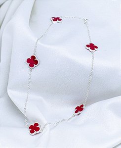 Colar Trevo Vermelho Prata 925