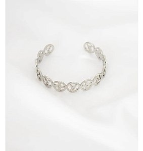 Bracelete LV Ródio Branco + Flor lisa