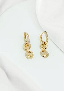 Brinco Argolinha Cravejada 2 Lacres Lisos Zircônia