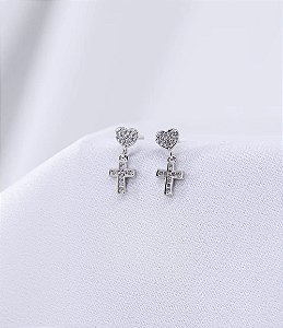 Brinco Cruz 1,5cm Ródio Zircônias