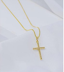 Colar Veneziana com Cruz Cravejada Fina