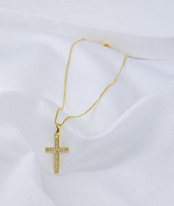 Colar Cruz Pequena Cravejada Zircônias
