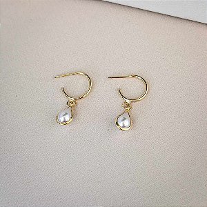 Brinco Argola Gota Pérola Banhado Ouro 18K
