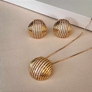 Conjunto Meia Esfera Fios Lisos e Cravejados