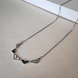 Colar Bipartido Corações Aço Inox
