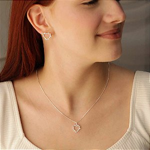 Conjunto Coração Banhado Prata