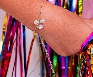 Conjunto Infantil Pulseira Colar Brinco Minnie Dourado zircônias