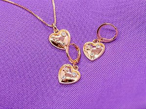Conjunto infantil Coração 1 zircônia Colar + argolinha