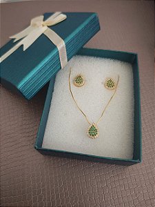 Conjunto Gota Zircônia Verde