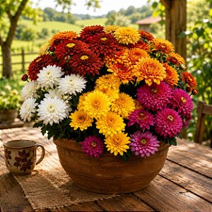 Crisântemo Dobrado Sortido - Chrysanthemum coronarium - 20 Sementes