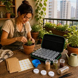 Maleta Colecionador de Sementes com 30 Frascos + Acessórios para Organização