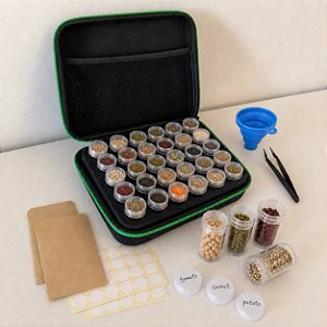 Maleta Colecionador de Sementes com 30 Frascos CHEIOS DE SEMENTES + Acessórios para Organização