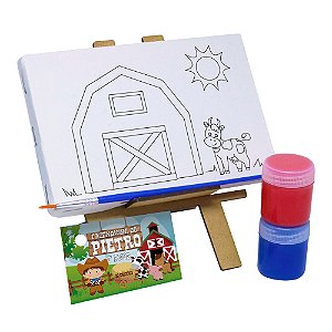 AL103 - Lembrancinha Kit Pintura Cavalete com Tela Gravada - Fazendinha