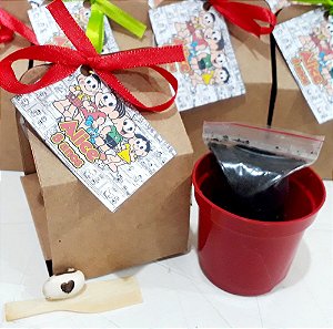AL029 - Kit Cultivo Cestinha Kraft com Semente Personalizada - Turma da Mônica